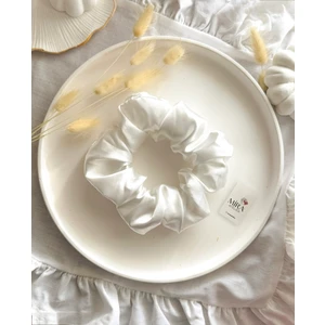 Mira Atelier Kadın Saten Toka -Beyaz İnci – Tekli Lüks Lastik Model Scrunchie
