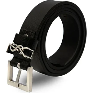 Kadın Siyah Hakiki Deri Kemer Gümüş Tokalı