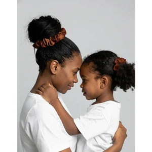 Mira Atelier 2'li Lüks Kadın Saten Toka - Kahve Rüyası - Lastik Model Scrunchie - Anne Kız Kombini