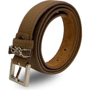 Bej Kadın Parlak Gold Tokalı Kadın Deri Kemer