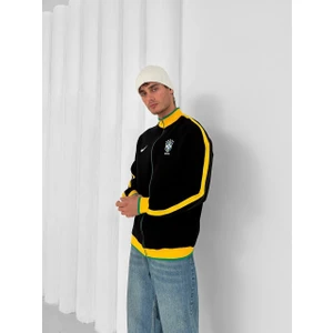 Brezilya Siyah/mavi Fermuarlı Cepli Oversize Pamuklu Hırka