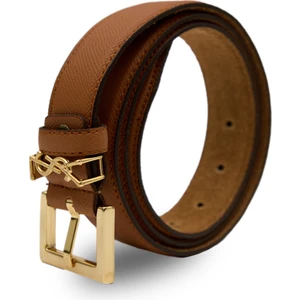 Kadın Taba Parlak Gümüş Tokalı Deri Kemer