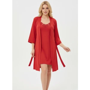 Cherry Queen  Dantel Detaylı Mikro Penye Gecelik & Sabahlık Seti – Yumuşak Dokulu, Şık ve Rahat