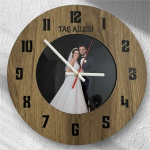Kişiye Özel Fotoğraf Baskılı Duvar Saati | Isme Özel Ahşap Epoksi Hediye | 35 cm