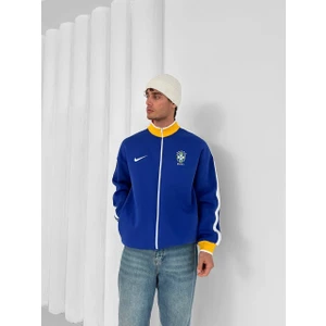 Brezilya Siyah/mavi Fermuarlı Cepli Oversize Pamuklu Hırka