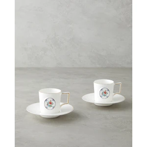 English Home Charmed Bloom Porselen 4 Parça 2 Kişilik Double Kahve Fincan Takımı 155 ml Beyaz-Gold