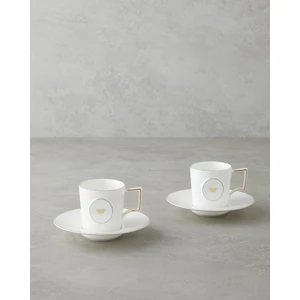 English Home Charmed Glow Porselen 4 Parça 2 Kişilik Double Kahve Fincan Takımı 155 ml Beyaz-Gold