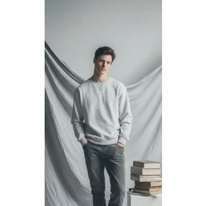 Erkek Bisiklet Yaka Dokulu Regular Fit Basic Sweatshirt Gri Melanj