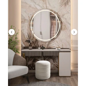 Lüks CNC Çizgili Yuvarlak Puf – Makyaj Masası Pufu -Dekoratif Ayak Uzatma Pufu- Kapitoneli Puf