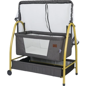 Keten Kumaş Profil Sallanabilir Gold Portatif Anne Yanı Cibinlikli Hamak Sepet Gold Beşik