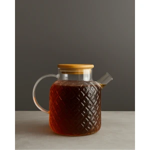 Vakumlu Bambu Kapaklı Isıya Dayanıklı Borosilikat Cam Demlik, Süzgeçli Demlik (1800 Ml) Pineapplejug