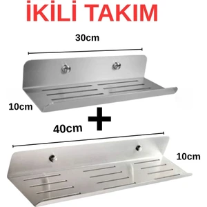 Inox, Ömürlük Paslanmaz Çelikten Raf Ikili Takım, Banyo Rafı, Şampuanlık, Sabunluk, Banyo Aksesuar