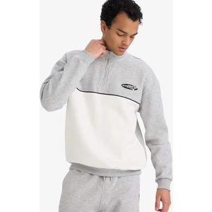 Boxy Fit Dik Yaka Yarım Fermuarlı Baskılı Kalın Sweatshirt F3825AX25WN