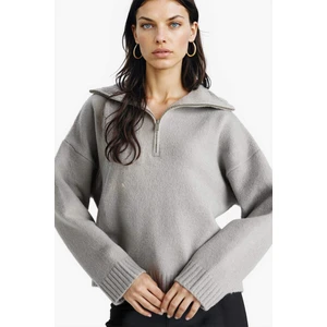 Oversize Geniş Kalıp Yarım Fermuarlı Dik Yaka Triko Kazak A8180AX25WN