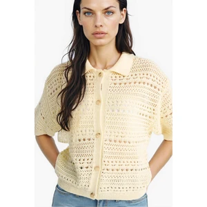 Slim Fit Dar Kesim Düğmeli Kısa Kollu Triko Hırka F8220AX25AU