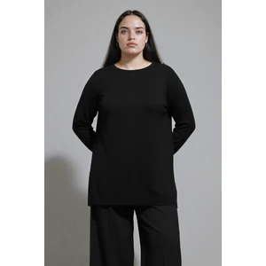 Regular Fit Bisiklet Yaka Yırtmaçlı Basic Düz Triko Kazak Tunik