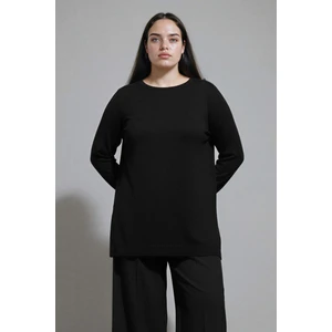 Regular Fit Bisiklet Yaka Yırtmaçlı Basic Düz Triko Kazak Tunik