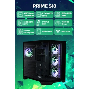 Game Garaj Prime S13 Amd Ryzen 7 7800X3D 32GB RAM 1TB SSD RTX5060Ti 240MM Sıvı Soğutma Freedos Oyuncu OEM Paket