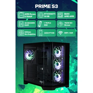 Game Garaj Prime S3 Amd Ryzen 5 7500F 32GB RAM 1TB SSD RTX5060Ti 16GB 240MM Sıvı Soğutma Freedos Oyuncu OEM Paket