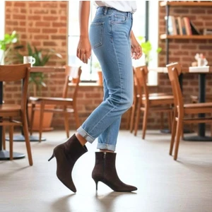 Ne&Ve Shoes Kahve Süet Sivri Burun Kadın Klasik Bot