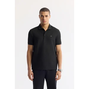 Avva Erkek Siyah Polo Yaka Jakarlı Elastan Regular Fit T-Shirt A51Y1121