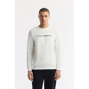 Avva Erkek Ekru Bisiklet Yaka Baskılı Bi-Stretch İnterlok Regular Fit Sweatshirt A51Y1208