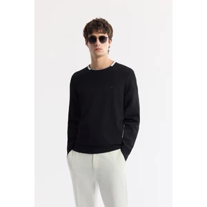 Avva Erkek Siyah Bisiklet Yaka Dokulu Rayon Triko Regular Fit Kazak A51Y5156