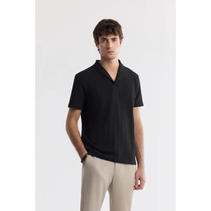 Avva Erkek Siyah Şal Yaka Viskon Karışımlı Jakarlı Regular Fit T-Shirt A51Y1071