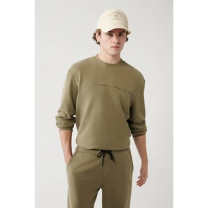 Erkek Haki Bisiklet Yaka Baskılı Soft Touch Regular Fit Sweatshirt A41y1222