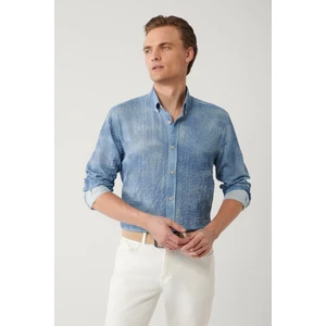 Avva Erkek Mavi Alttan Britli Yaka Pamuklu Kolay Ütülenir Regular Fit Gömlek A41Y2157