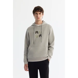 Avva Erkek Gri Kapüşonlu Pamuklu Baskılı Elastan Regular Fit Sweatshirt A42Y1324