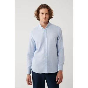 Avva Erkek Açık Mavi Düğmeli Yaka Pamuklu Regular Fit Gömlek A41Y2130