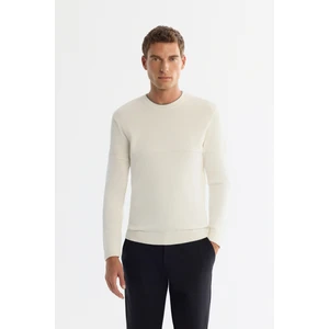 Avva Erkek Ekru Bisiklet Çift Yaka Dokulu Pamuklu Triko Regular Fit Kazak A42Y5190