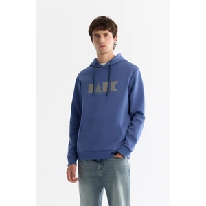 Avva Erkek Mavi Kapüşonlu Pamuklu Baskılı Elastan Regular Fit Sweatshirt A42Y1322