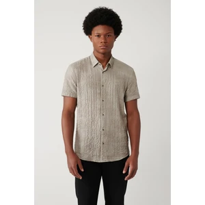 Avva Erkek Koyu Gri Alttan Britli Yaka Pamuklu Desenli Kısa Kollu Regular Fit Gömlek A41Y2160