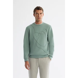 Avva Erkek Mint Yeşil Bisiklet Yaka Pamuklu Nakışlı Regular Fit Sweatshirt A42Y1247