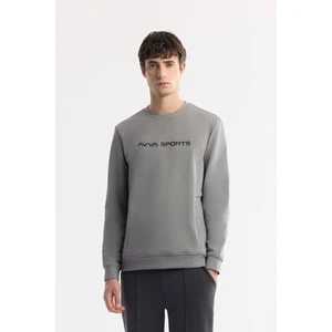Avva Erkek Gri Bisiklet Yaka Baskılı Bi-Stretch İnterlok Regular Fit Sweatshirt A51Y1208