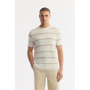 Avva Erkek Bej Bisiklet Yaka Çizgili Pamuklu Regular Fit T-Shirt A51Y1148