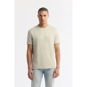 Avva Erkek Bej Bisiklet Yaka Baskılı Bi-Stretch İnterlok Regular Fit T-Shirt A51Y1132