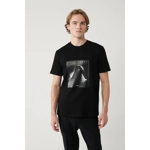 Erkek Siyah Bisiklet Yaka Baskılı Interlok Regular Fit T-shirt A41y1008