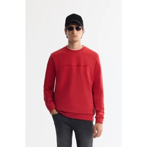 Avva Erkek Kırmızı Bisiklet Yaka Pamuklu Baskılı Elastan Regular Fit Sweatshirt A42Y1221