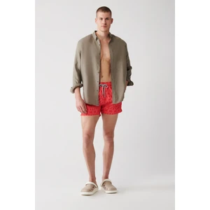 Erkek Kırmızı Geometrik Baskılı Deniz Şortu A31Y3817