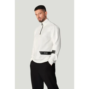 Avva Erkek Ekru Dik Yaka Pamuklu Baskılı Elastan Regular Fit Sweatshirt A42Y1202