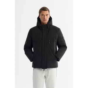 Avva Erkek Siyah Kapüşonlu Su İtici Rüzgar Geçirmez -20°C Dayanıklı Kaz Tüyü Kayak Montu A42Y6123