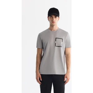 Avva Erkek Gri Bisiklet Yaka Baskılı Elastan Regular Fit T-Shirt A42Y1020