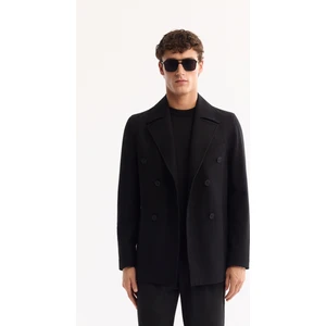 Avva Erkek Siyah Kruvaze Yün Karışımlı Astarlı Kaşe Kaban A52Y6065