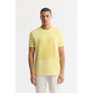 Avva Erkek Sarı Bisiklet Yaka Baskılı Bi-Stretch İnterlok Regular Fit T-Shirt A51Y1072