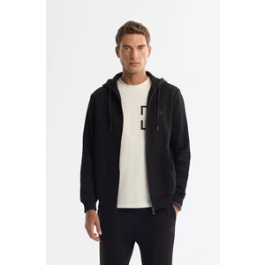 Avva Erkek Siyah Kapüşonlu 3 İplik Şardonlu Fermuarlı Regular Fit Sweatshirt E001019