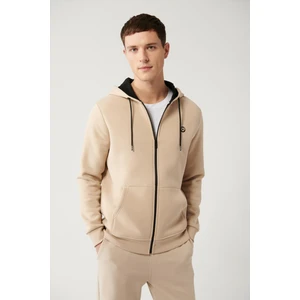 Avva Erkek Bej Kapüşonlu 3 İplik Şardonlu Fermuarlı Regular Fit Sweatshirt E001019