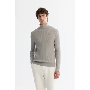 Avva Erkek Gri Tam Balıkçı Yaka Yün Karışımlı Jakarlı Triko Regular Fit Kazak A42Y5074